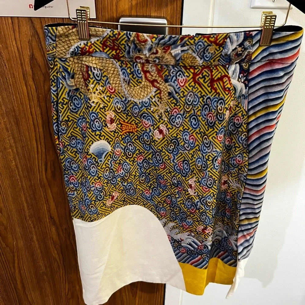 DRIES VAN NOTEN Runway oriental dragon colorblocked wool blend Skirt Size 40 - Picture 6 of 11